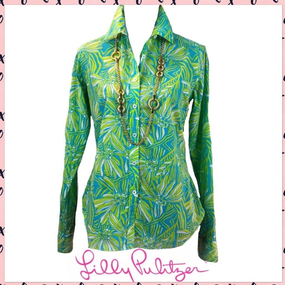 Lilly Pulitzer Bright Patterned Button Down Sz 10 - image 1